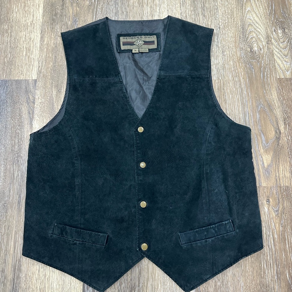 Vtg 90s Members Only Mens XL Distressed Suede Leather Buckle Back Vest